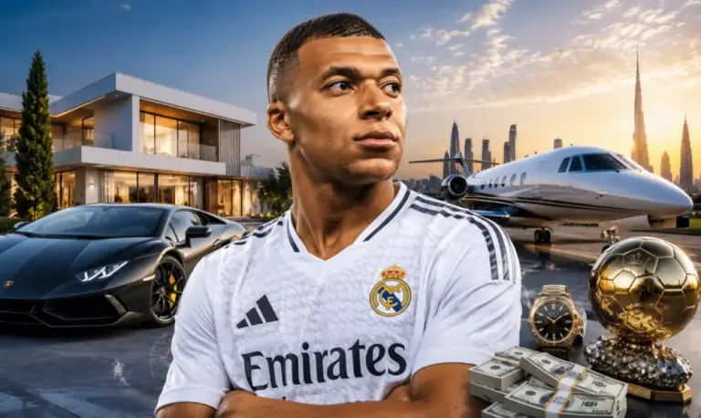 Kylian Mbappé celebrating a goal for Real Madrid
