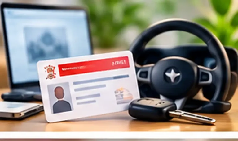 Driving licence download online card with steering wheel and car key
