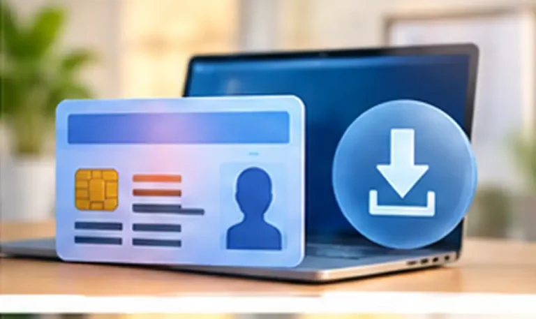PAN card download online with laptop and download icon