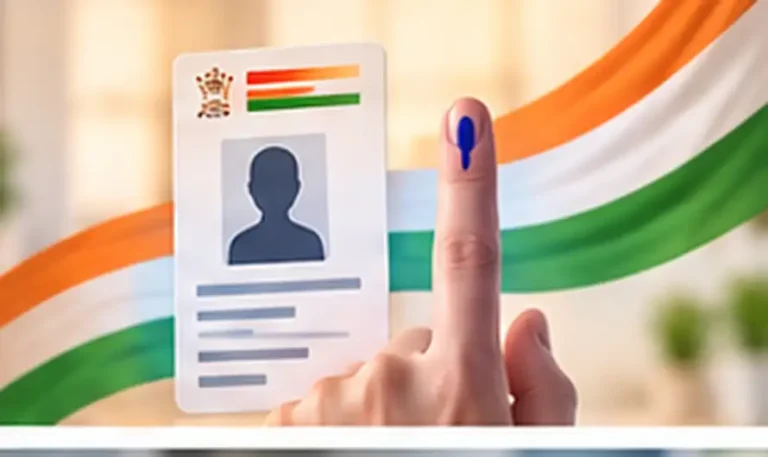 Voter ID card download online with inked finger and Indian flag